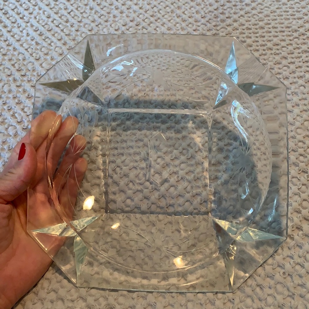 Vintage glass carved ashtray, letter C